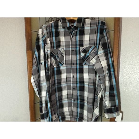 Beverly Hills Polo Club Black Label Blue Plaid Button Down Shirt Size L - Picture 1 of 12